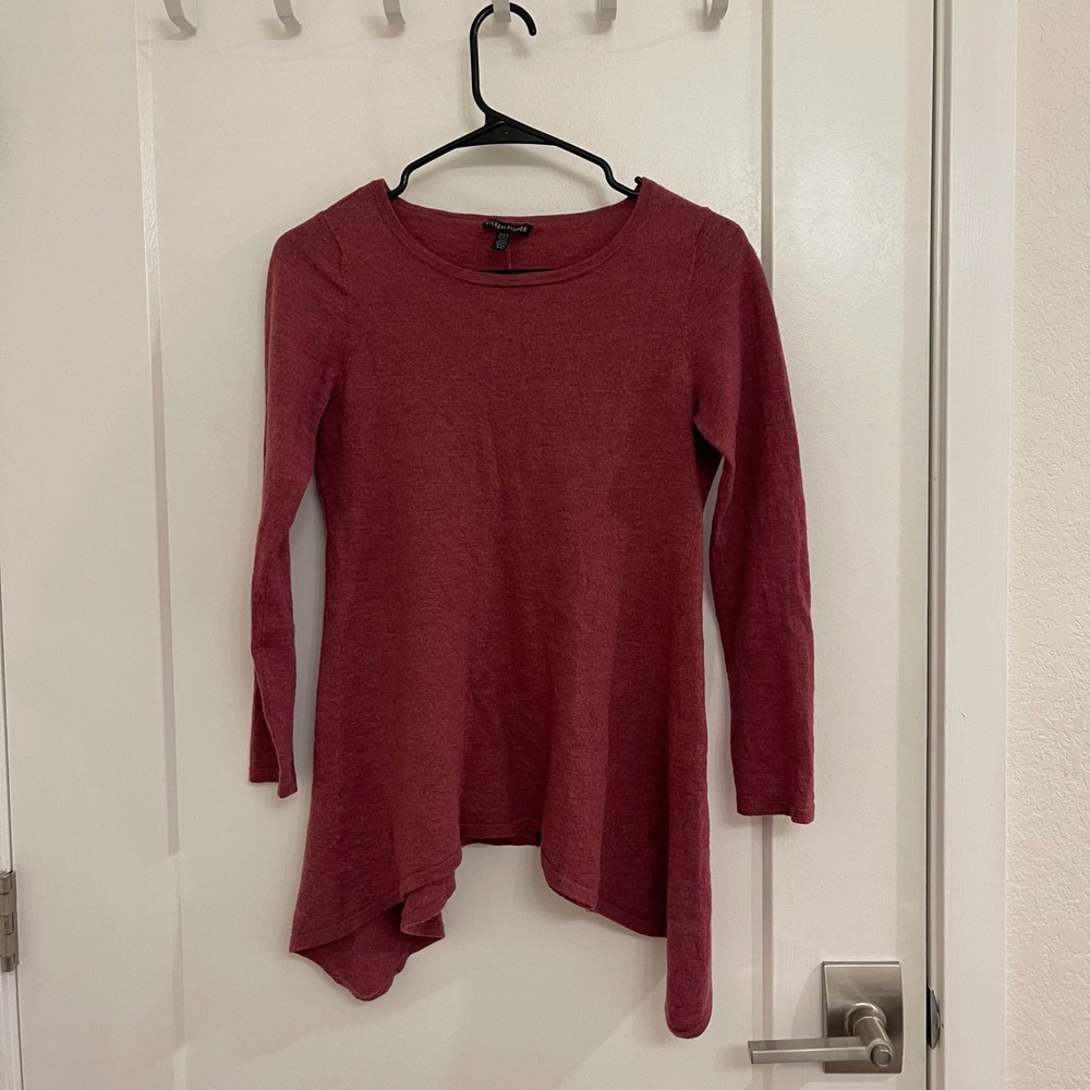 Eileen Fisher Merino Wool Asymmetrical Sweater Burgundy Scoop‎ Neck